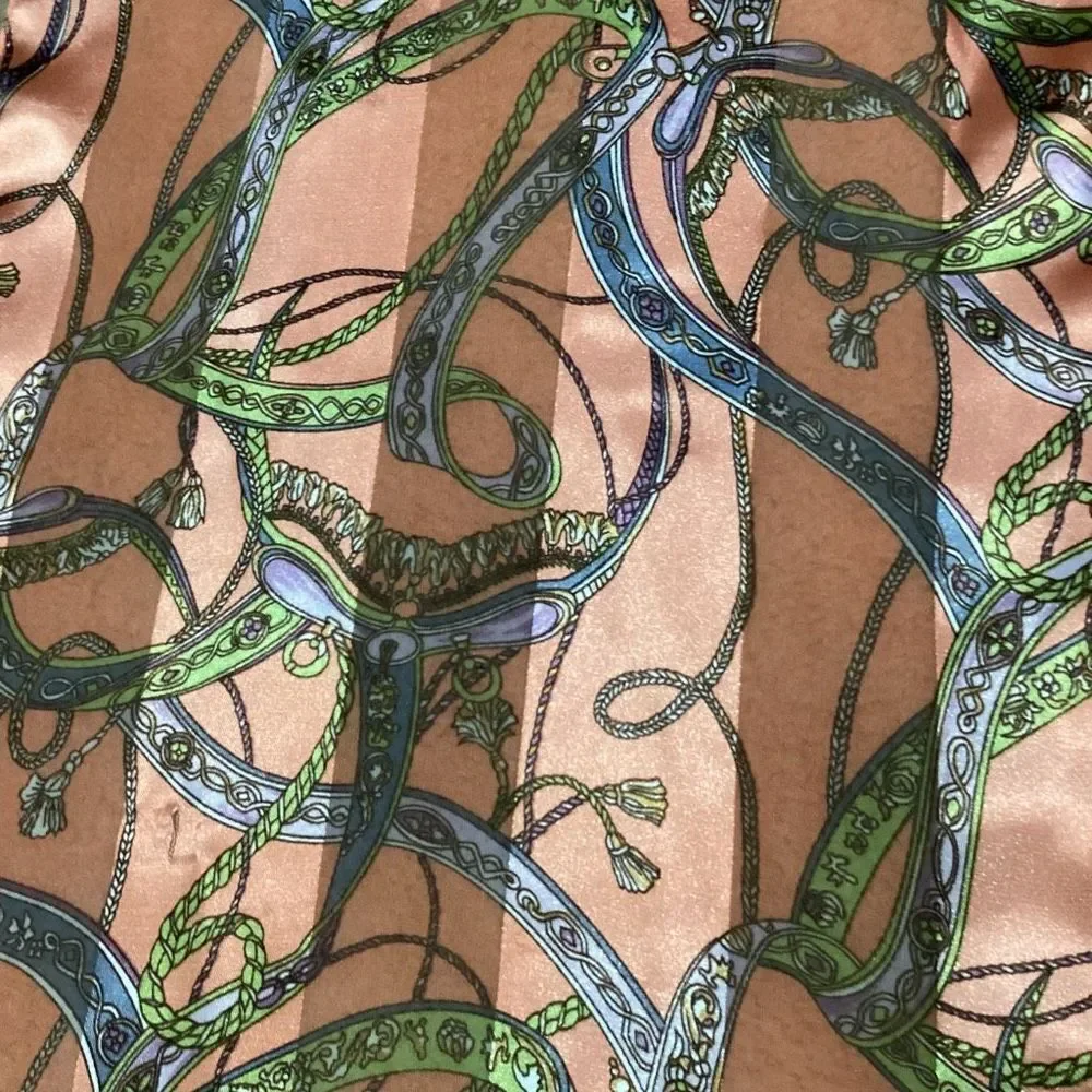 Vintage Orange Green Blue & White Ribbon & Rope Patterned Striped Silk Scarf